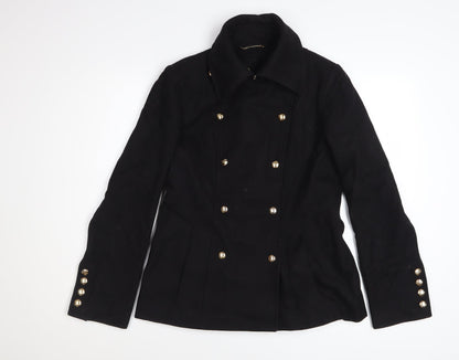 Guess Women's Black Wool Pea Coat Size S Double Breasted Jacket
