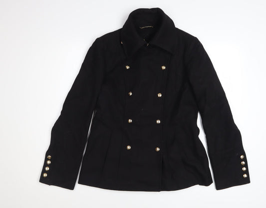 Guess Women's Black Wool Pea Coat Size S Double Breasted Jacket