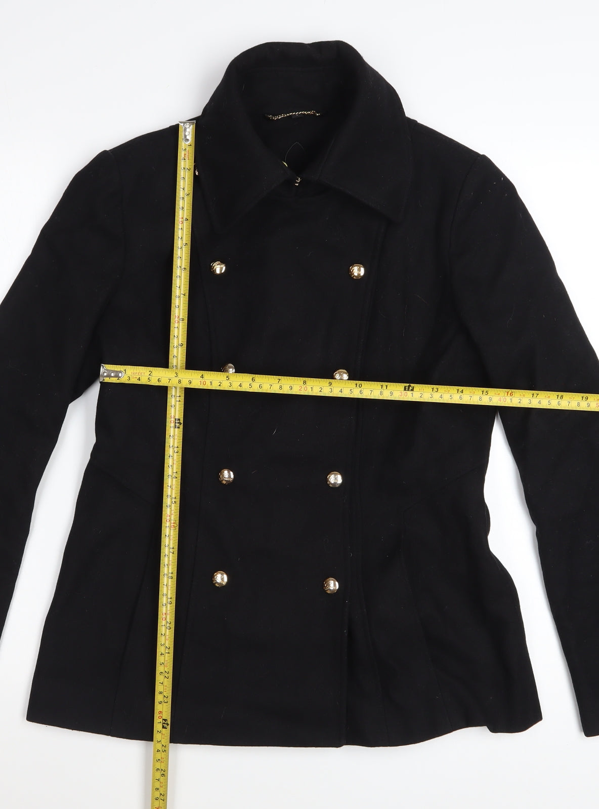 Guess Women's Black Wool Pea Coat Size S Double Breasted Jacket