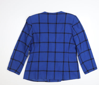 Le Suit Women's Blue Checked Wool Blend Blazer Size 14 Classic Workwear