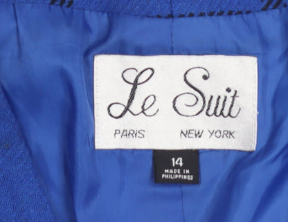 Le Suit Women's Blue Checked Wool Blend Blazer Size 14 Classic Workwear