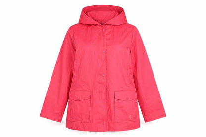 Talbots Women's Pink Hooded Rain Coat Jacket L Cotton Mid-Length
