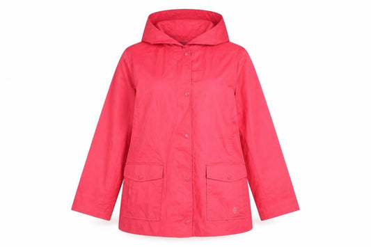 Talbots Women's Pink Hooded Rain Coat Jacket L Cotton Mid-Length