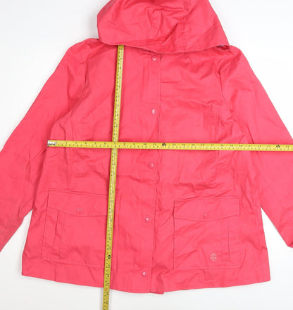 Talbots Women's Pink Hooded Rain Coat Jacket L Cotton Mid-Length
