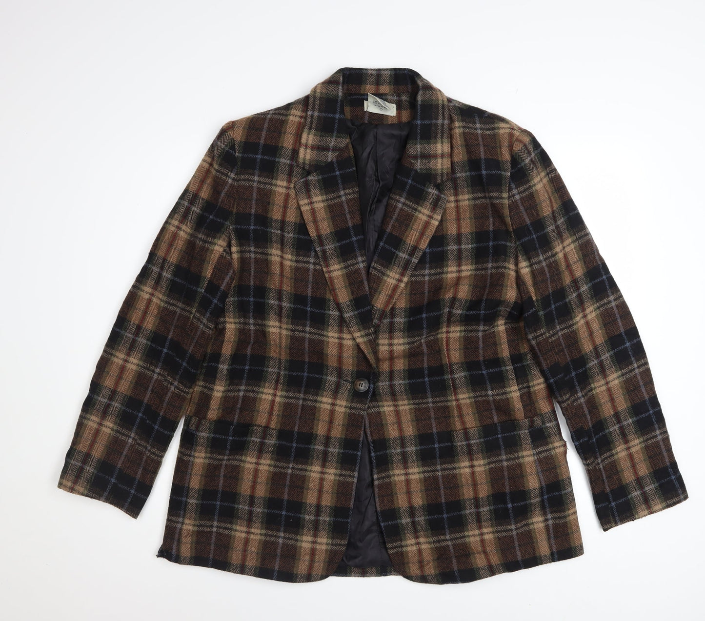 White Stag Women's Brown Checked Wool Blend Blazer Size 12 Classic Fit