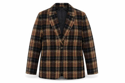 White Stag Women's Brown Checked Wool Blend Blazer Size 12 Classic Fit