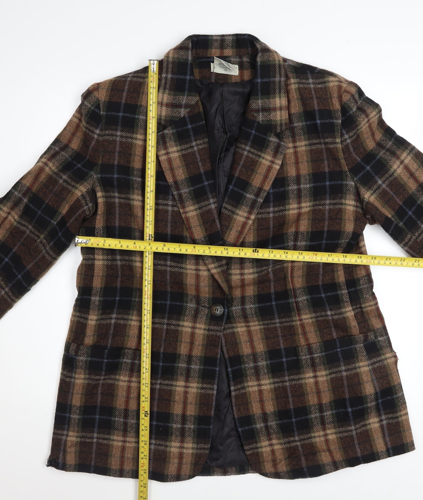 White Stag Women's Brown Checked Wool Blend Blazer Size 12 Classic Fit