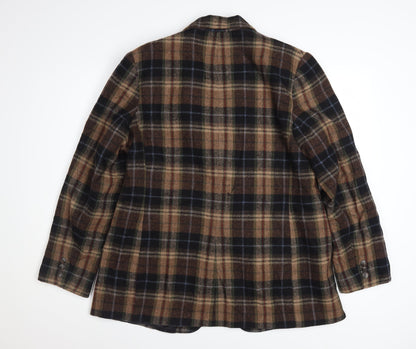 White Stag Women's Brown Checked Wool Blend Blazer Size 12 Classic Fit