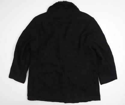 Fox Knapp Men's Black Wool Overcoat Faux Fur Collar Size 46 Regular