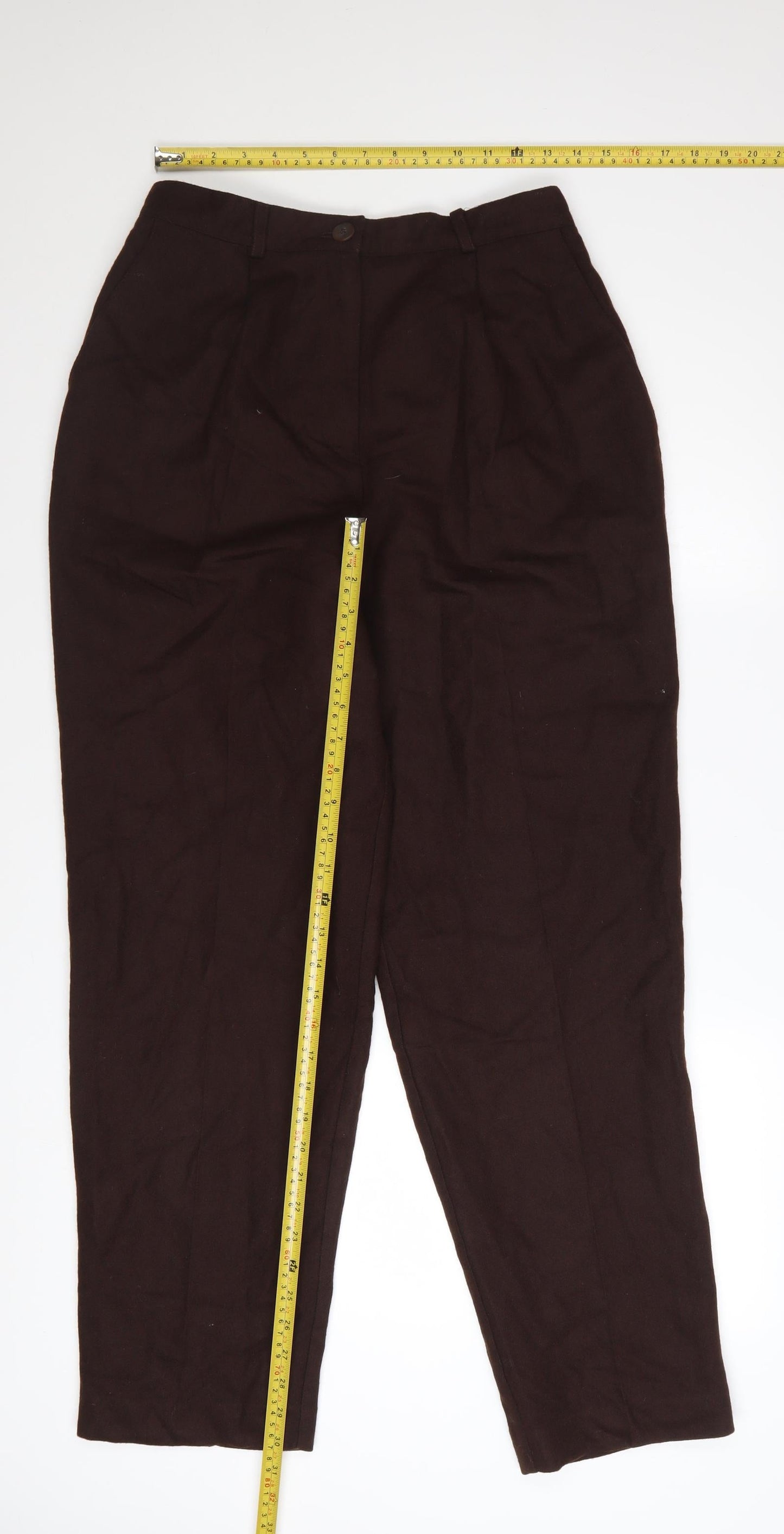 Norton McNaughton Women’s Brown Wool Pleated High Waist Trousers Size 10