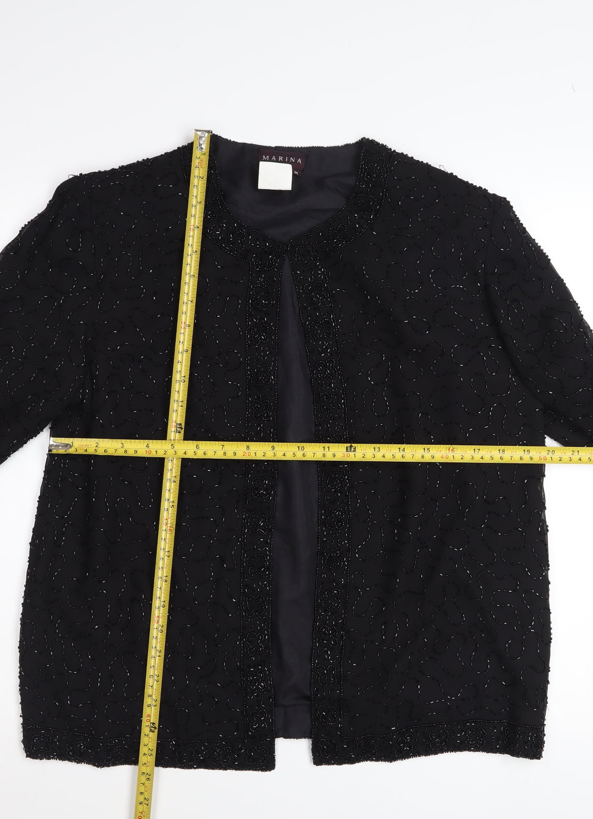 Marina Womens Black Beaded Open Front Formal Jacket Size M