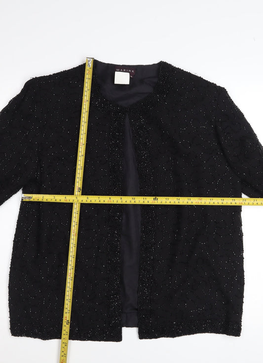 Marina Womens Black Beaded Open Front Formal Jacket Size M
