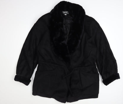 Portrait Women’s Black Wool Blend Fur Trim Mid-Length Coat Size 12