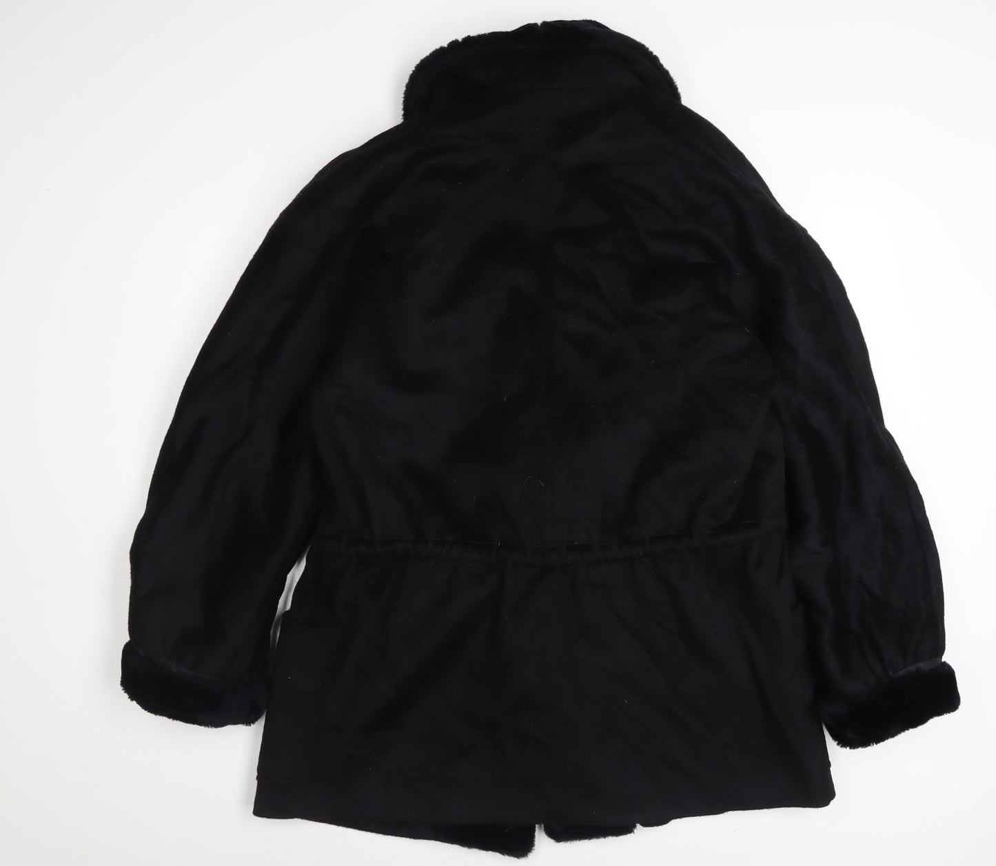 Portrait Women’s Black Wool Blend Fur Trim Mid-Length Coat Size 12