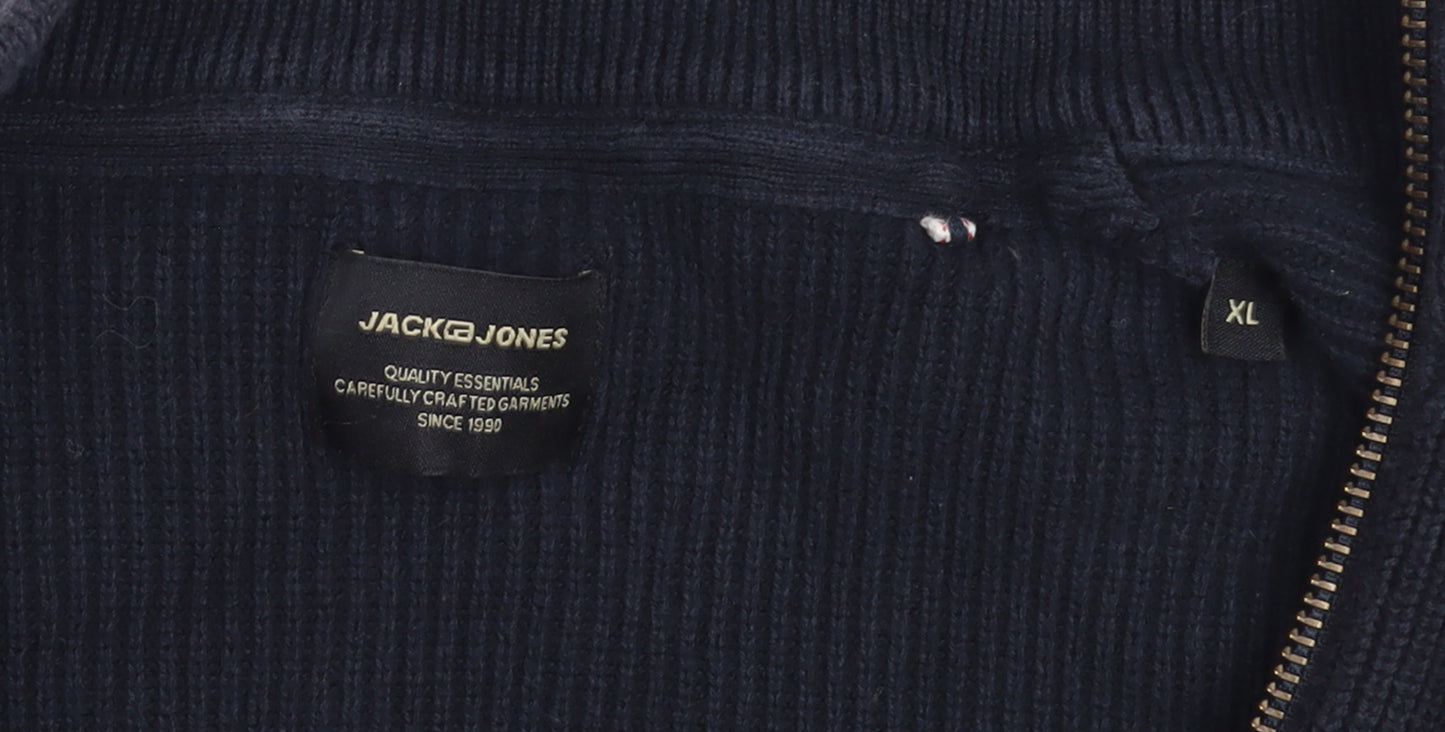 Jack & Jones Men's Blue Full Zip Cotton Jumper XL