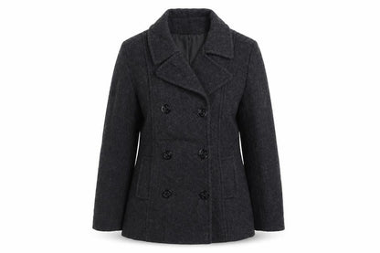 Les Modes Ellabee Women's Grey Wool Pea Coat M Classic Mid-Length