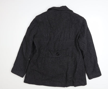 Les Modes Ellabee Women's Grey Wool Pea Coat M Classic Mid-Length