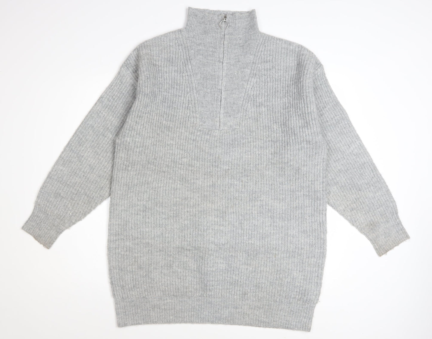 Jack Wills Women's Grey High Neck 1/2 Zip Knit Jumper Size 12