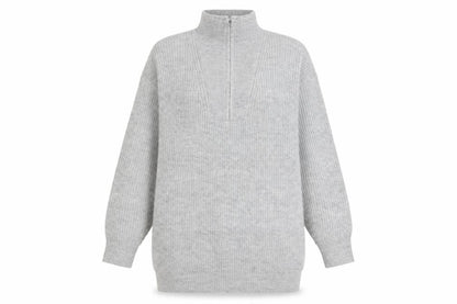 Jack Wills Women's Grey High Neck 1/2 Zip Knit Jumper Size 12
