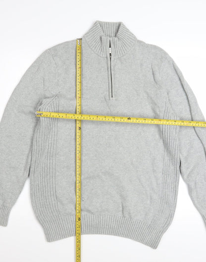 Savile Row Company Men's Grey XL Cotton 1/2 Zip Jumper