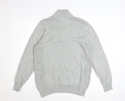 Savile Row Company Men's Grey XL Cotton 1/2 Zip Jumper