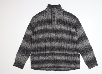 Marks and Spencer Men’s Grey Striped Henley Jumper 2XL Wool Blend