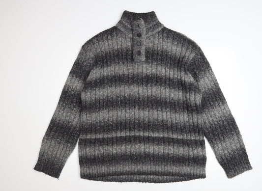 Marks and Spencer Men’s Grey Striped Henley Jumper 2XL Wool Blend