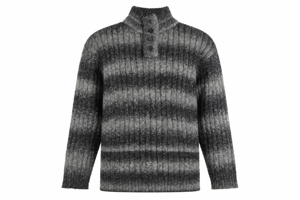 Marks & Spencer Men’s Grey Striped Henley Jumper 2XL Wool Blend