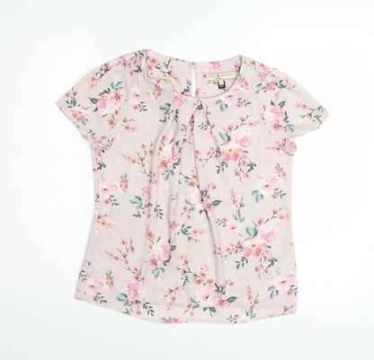Dorothy Perkins Womens Beige Floral Bow Blouse Size 8