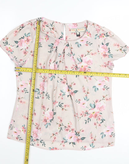 Dorothy Perkins Womens Beige Floral Bow Blouse Size 8