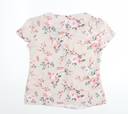 Dorothy Perkins Womens Beige Floral Bow Blouse Size 8