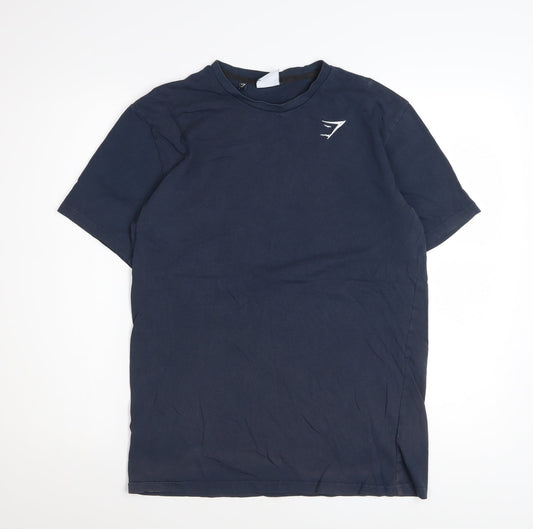 Gymshark Men Navy Blue Cotton Crew Neck Short Sleeve T-Shirt Size S