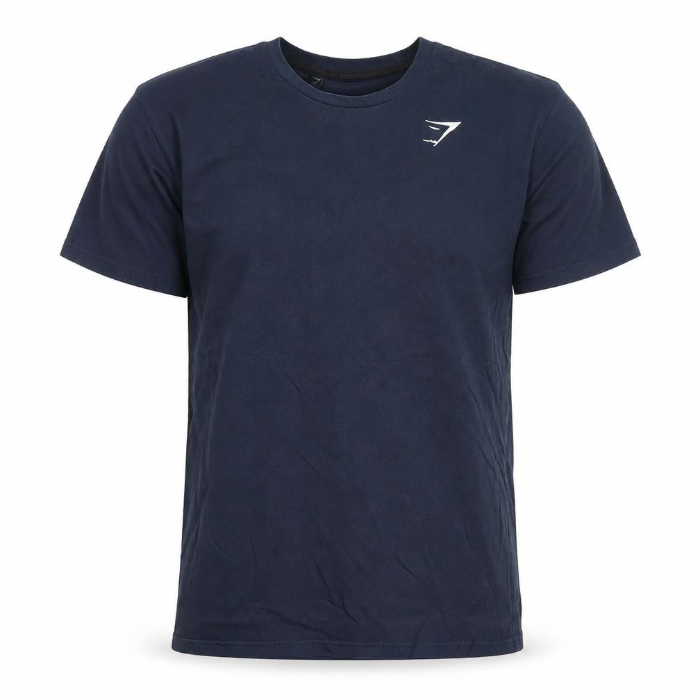 Gymshark Men Navy Blue Cotton Crew Neck Short Sleeve T-Shirt Size S