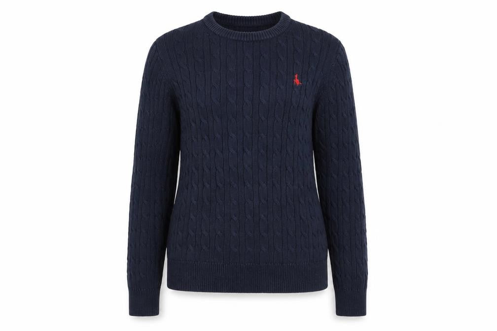 Jack Wills Womens Blue Cable Knit Cotton Jumper UK 10 Classic Crew Neck