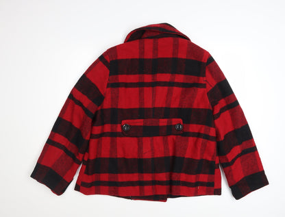 American Eagle Outfitters Women's Red Plaid Wool Blend Pea Coat XL
