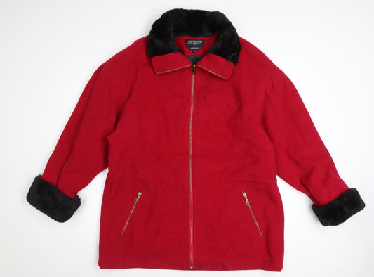 Braetan Women's Red Wool Bomber Jacket Faux Fur Collar Size M