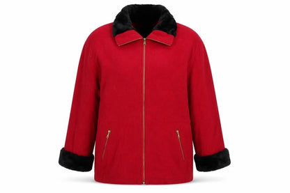 Braetan Women's Red Wool Bomber Jacket Faux Fur Collar Size M
