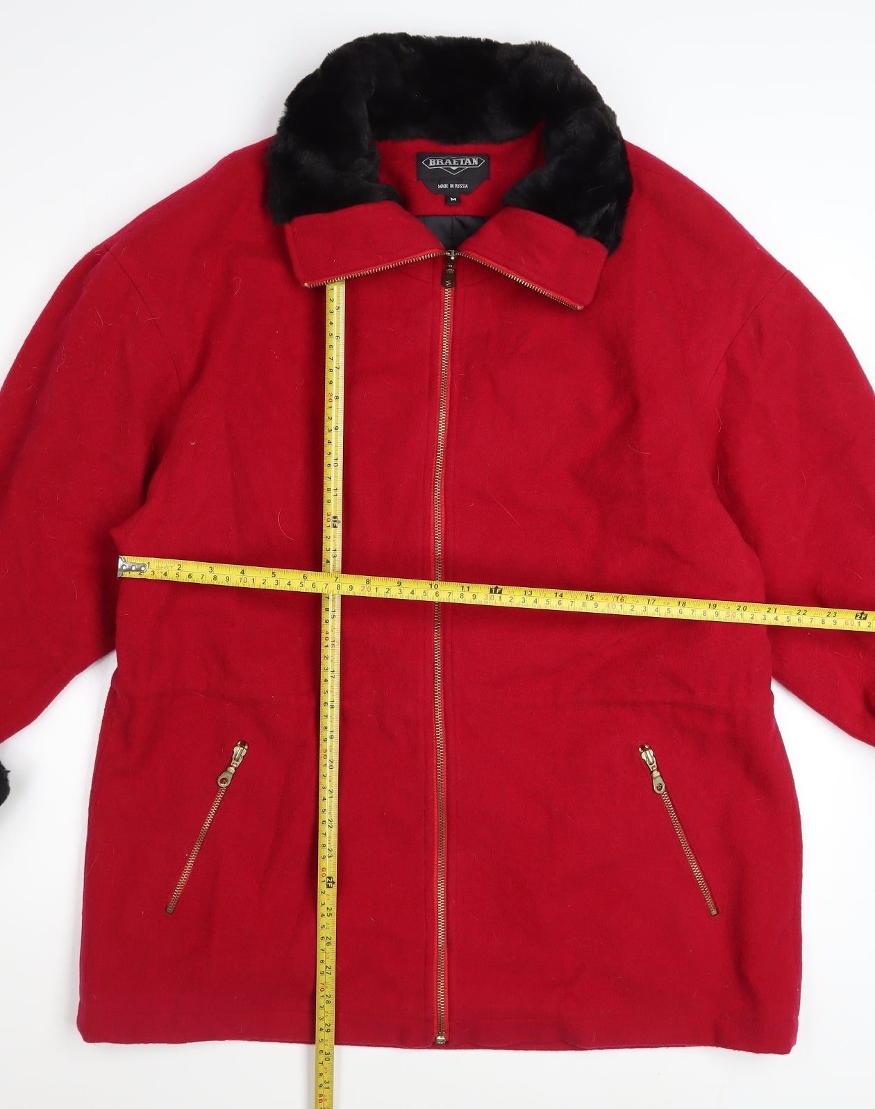 Braetan Women's Red Wool Bomber Jacket Faux Fur Collar Size M