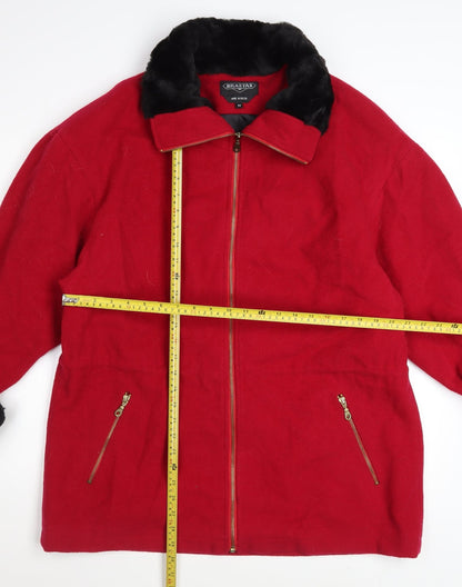 Braetan Women's Red Wool Bomber Jacket Faux Fur Collar Size M
