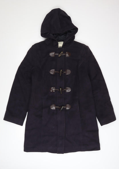 L.L. Bean Women's Black Wool Duffle Coat Size 8 Hooded Mid-Length