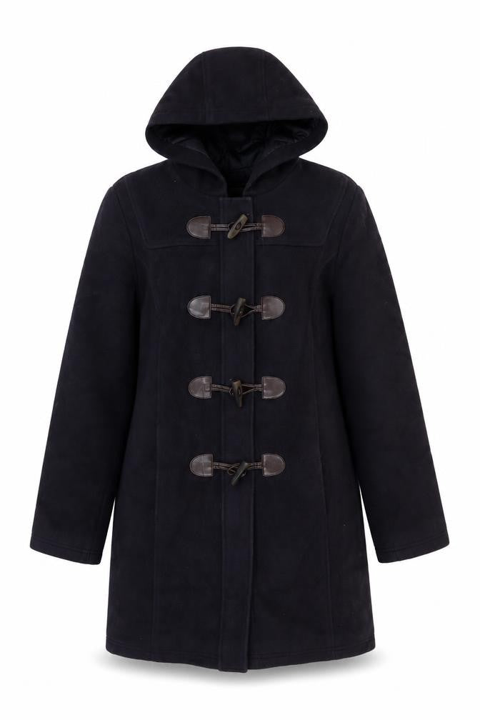 L.L. Bean Women's Black Wool Duffle Coat Size 8 Hooded Mid-Length
