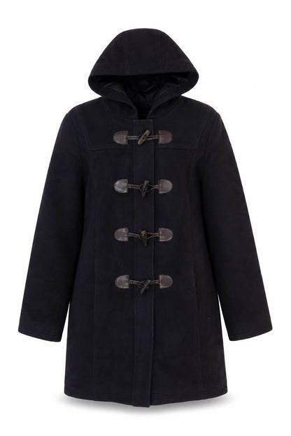 L.L. Bean Women's Black Wool Duffle Coat Size 8 Hooded Mid-Length