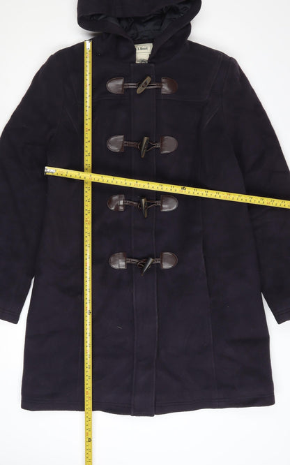 L.L. Bean Women's Black Wool Duffle Coat Size 8 Hooded Mid-Length