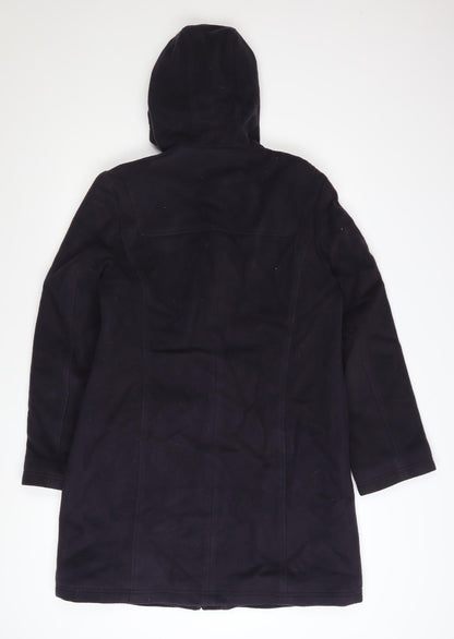 L.L. Bean Women's Black Wool Duffle Coat Size 8 Hooded Mid-Length