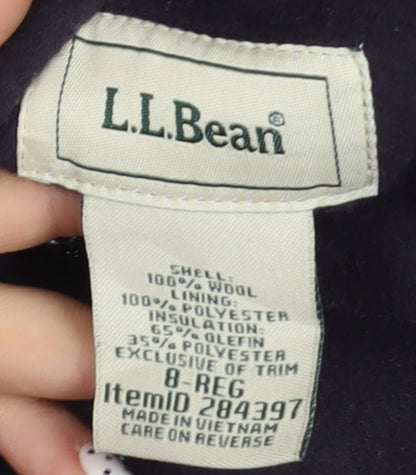 L.L. Bean Women's Black Wool Duffle Coat Size 8 Hooded Mid-Length