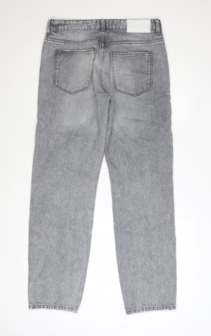 boohooMAN Men's Grey Distressed Straight Fit Jeans Size 32