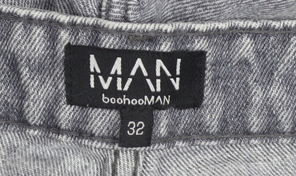 boohooMAN Men's Grey Distressed Straight Fit Jeans Size 32