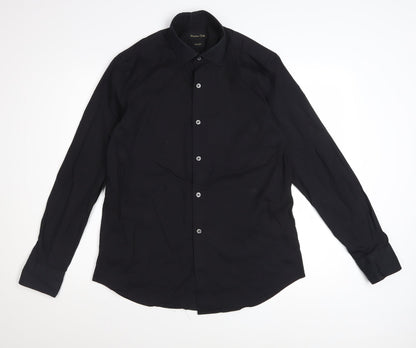 Massimo Dutti Men's Black Regular Fit Long Sleeve Dress Shirt M