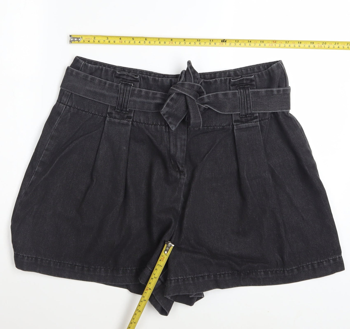 George Women’s Black Paperbag Shorts Size 16 Cotton Blend High Waist