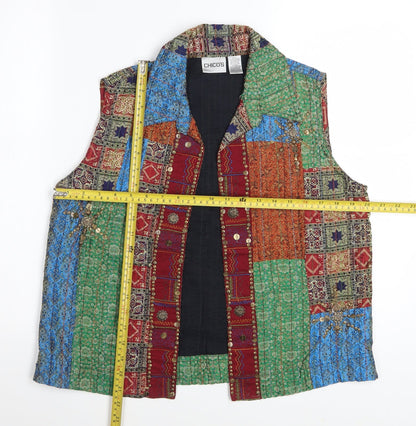 Chico’s Multicoloured Patchwork Quilted Waistcoat Women’s Size M Bohemian Style